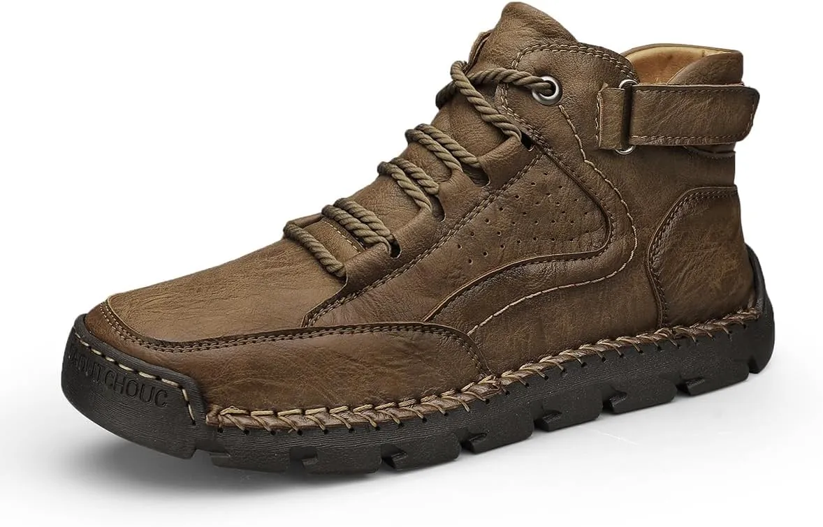 HESBITEUL Men's Leather Chukka Hiking Boots All Seasons for Camping & Driving Ankle Shoes