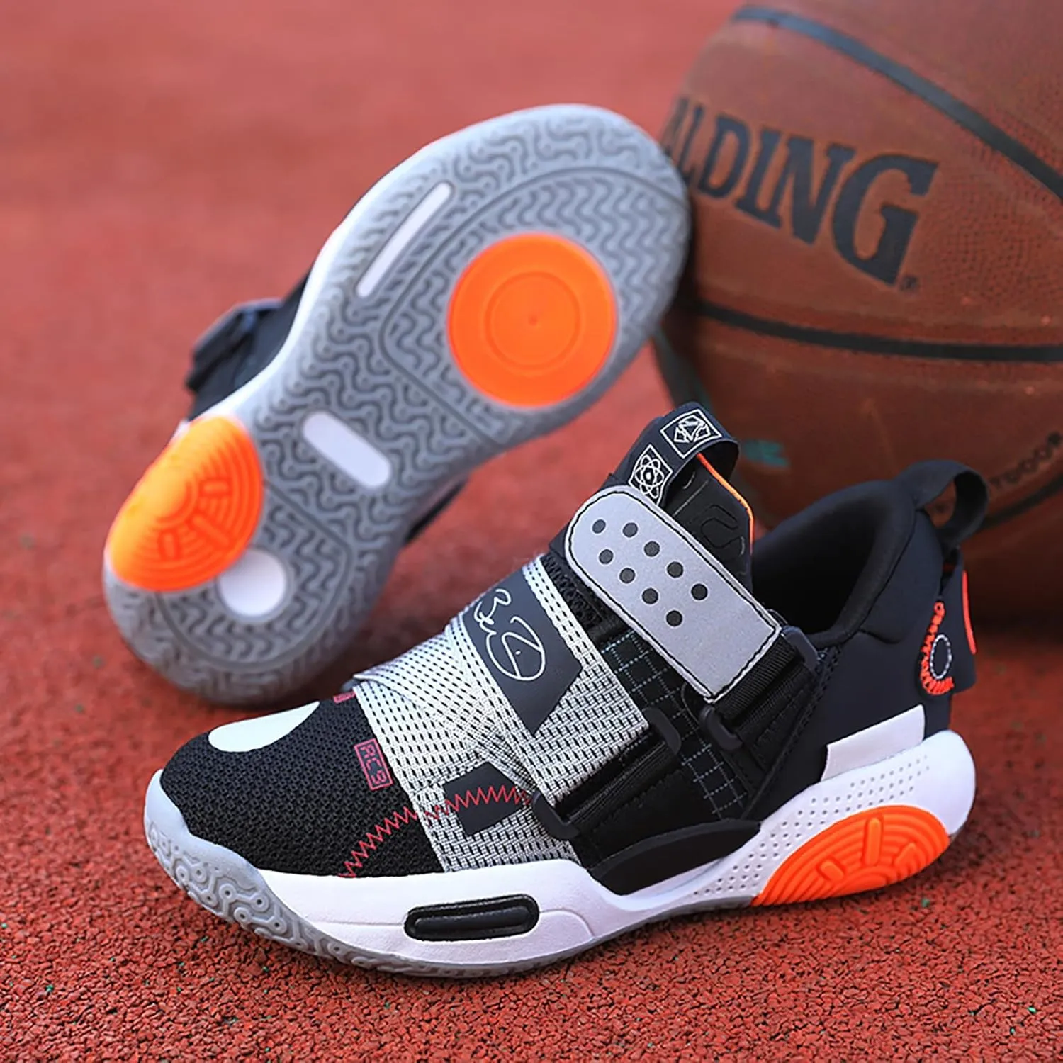 Kids Basketball Shoes Boys Girls Sneakers Durable Sports Shoes Hook-Loop Breathable Outdoor School Trainers for Little Kids Big Kids Youth
