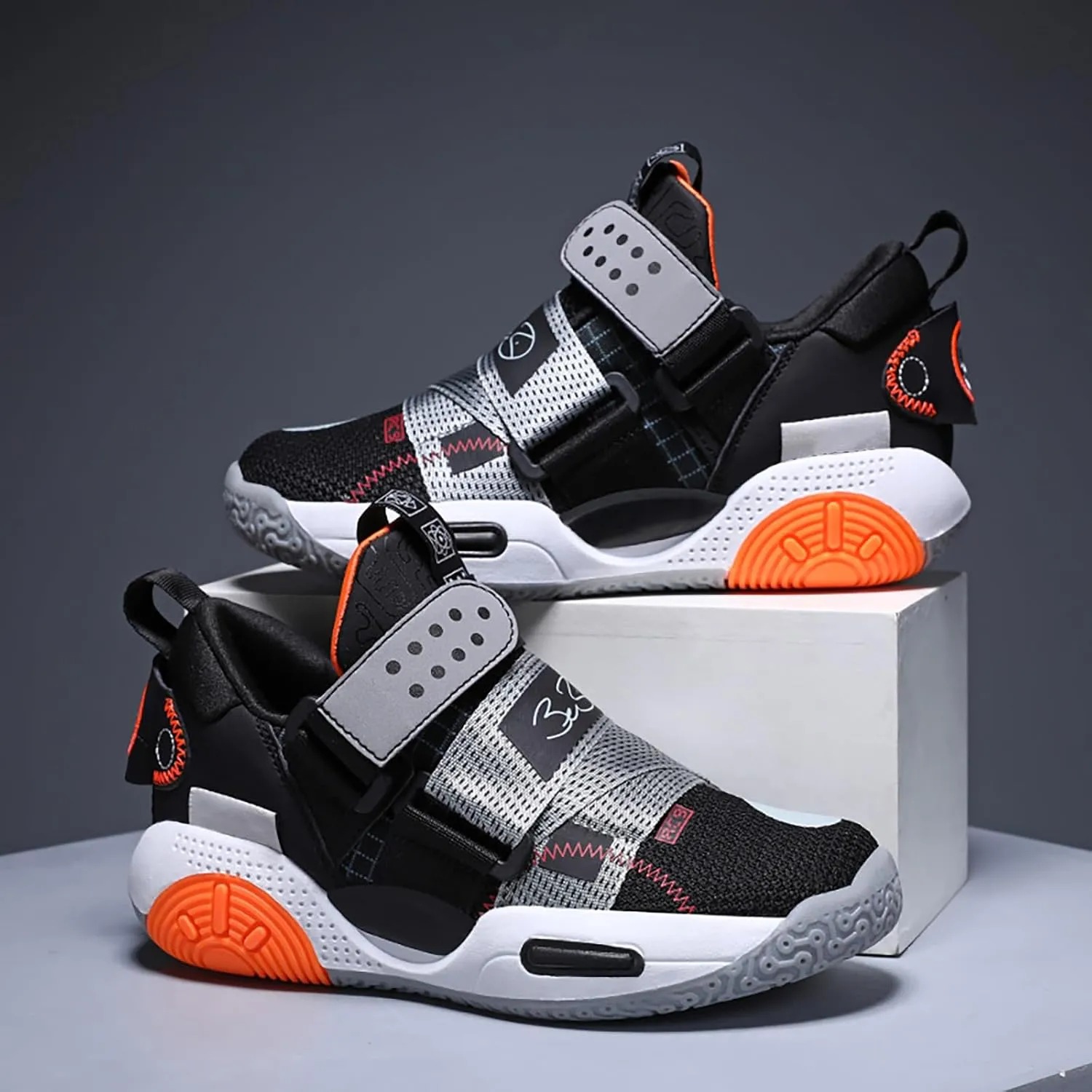 Kids Basketball Shoes Boys Girls Sneakers Durable Sports Shoes Hook-Loop Breathable Outdoor School Trainers for Little Kids Big Kids Youth