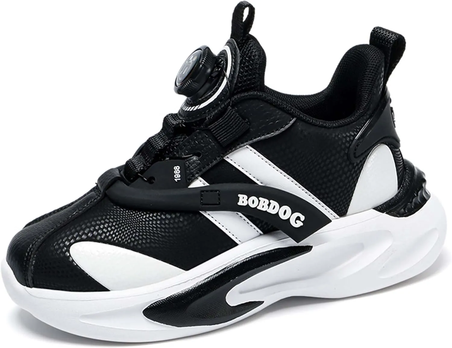 Kid's Rotating Buckle Running Shoes, Breathable and Lightweight Walking Shoes, Anti Slip and Wear-Resistant Sports Shoes, Synthetic Leather Upper Running Shoes, Short Distance Running Shoes.