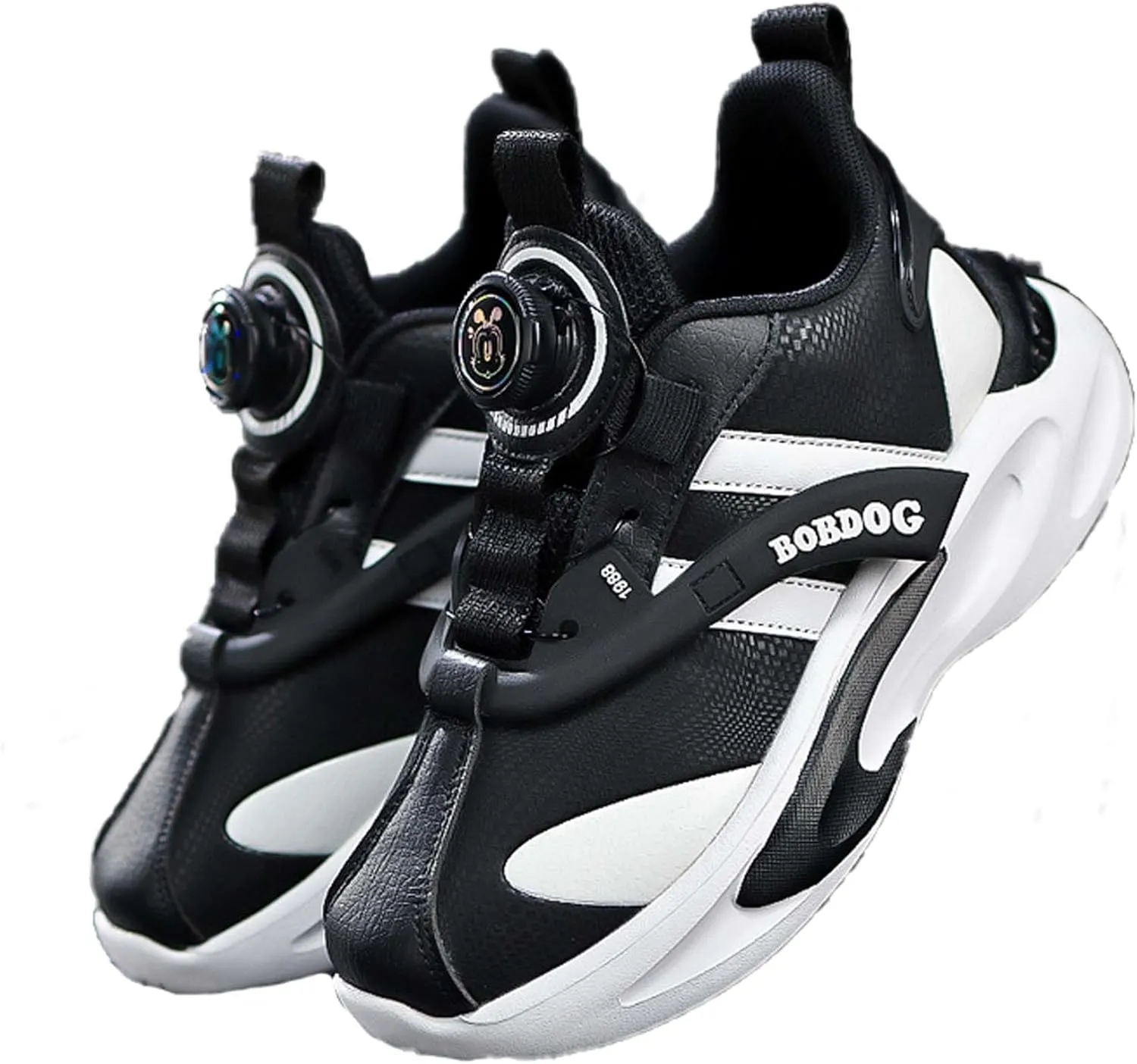 Kid's Rotating Buckle Running Shoes, Breathable and Lightweight Walking Shoes, Anti Slip and Wear-Resistant Sports Shoes, Synthetic Leather Upper Running Shoes, Short Distance Running Shoes.