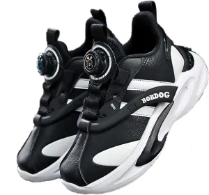 Kid's Rotating Buckle Running Shoes, Breathable and Lightweight Walking Shoes, Anti Slip and Wear-Resistant Sports Shoes, Synthetic Leather Upper Running Shoes, Short Distance Running Shoes.