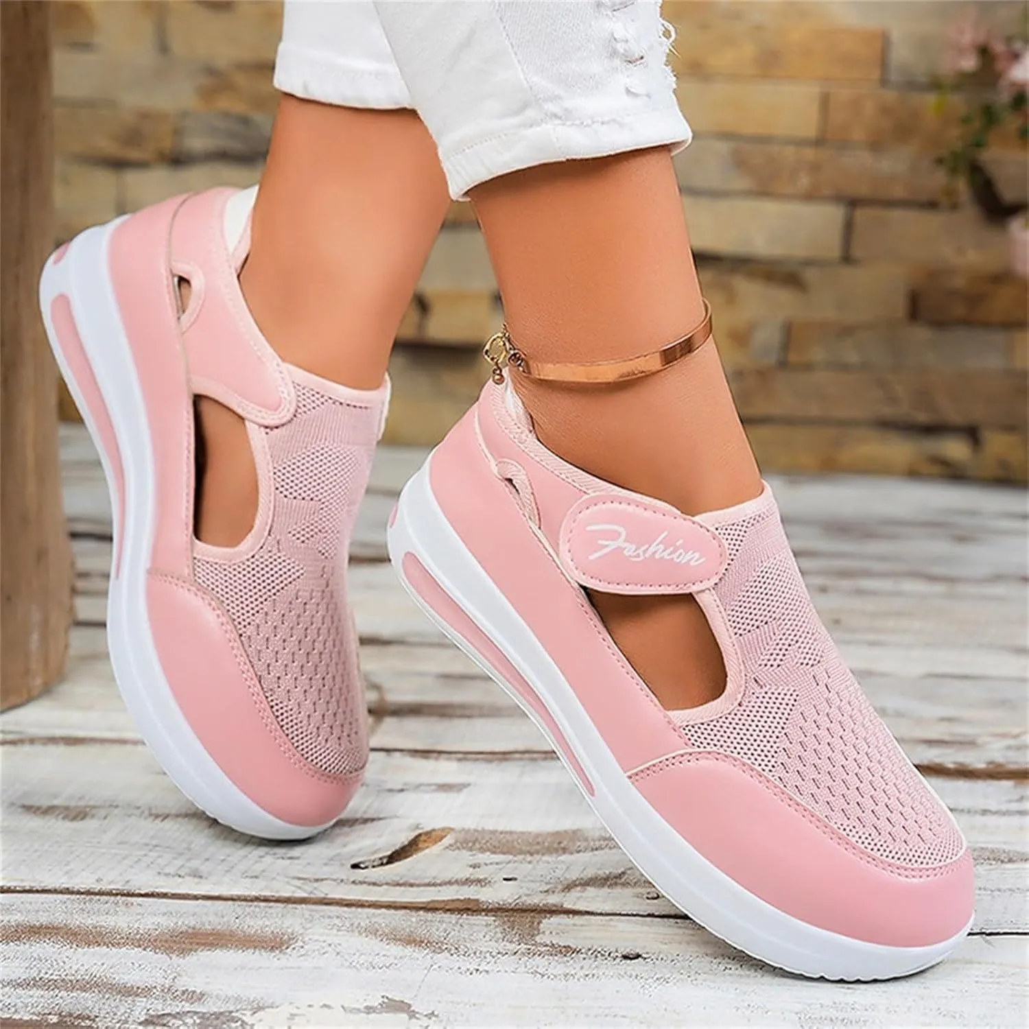 Ladies Platform Sneakers Slip on No Lace Breathable Cutout Walking Running Shoes Comfortable Tennis Shoes Non Slip Casual Womens Outdoor Sport Sneakers