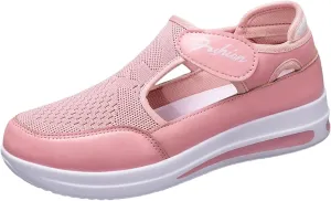 Ladies Platform Sneakers Slip on No Lace Breathable Cutout Walking Running Shoes Comfortable Tennis Shoes Non Slip Casual Womens Outdoor Sport Sneakers