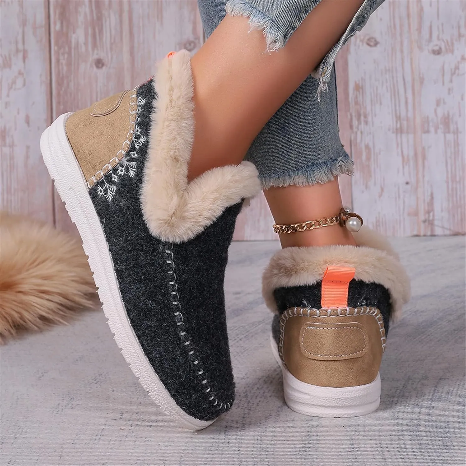 Ladmiple Boots For Women Ankle Booties Winter Snow Boots Warm Slip On Outdoor Fur Lined Comfortable Fashion Loafers Shoes
