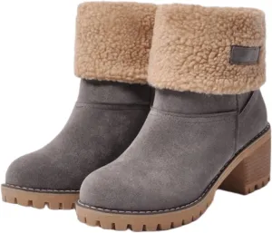 Ladmiple Snow Boots For Women 2023 Trendy Winter Warm Mid Calf Ankle Booties Slip On Fur Lined Fashion Casual Walking Shoes