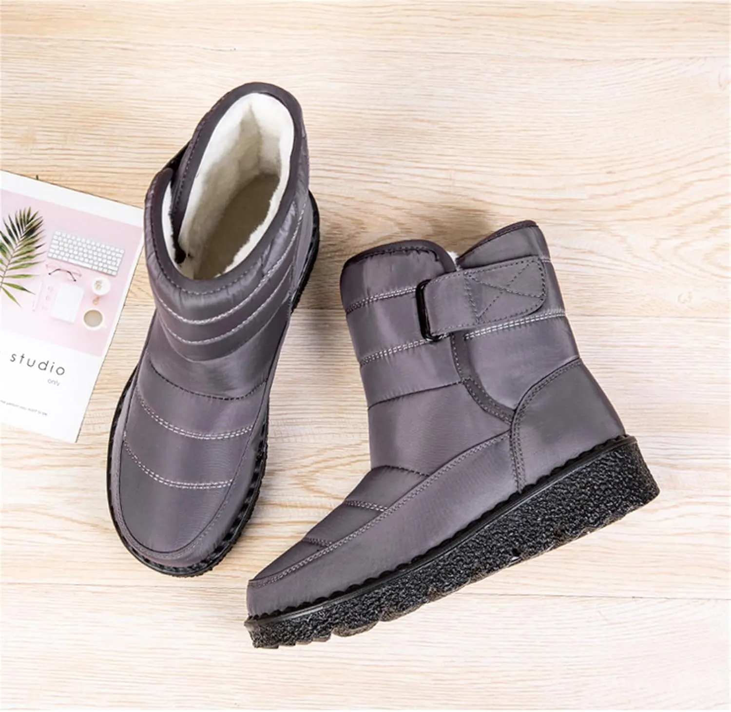 Ladmiple Winter Boots For Women Waterproof Snow Non Slip Fur Lined Warm Ankle Booties Slip On Outdoor Comfortable Shoes