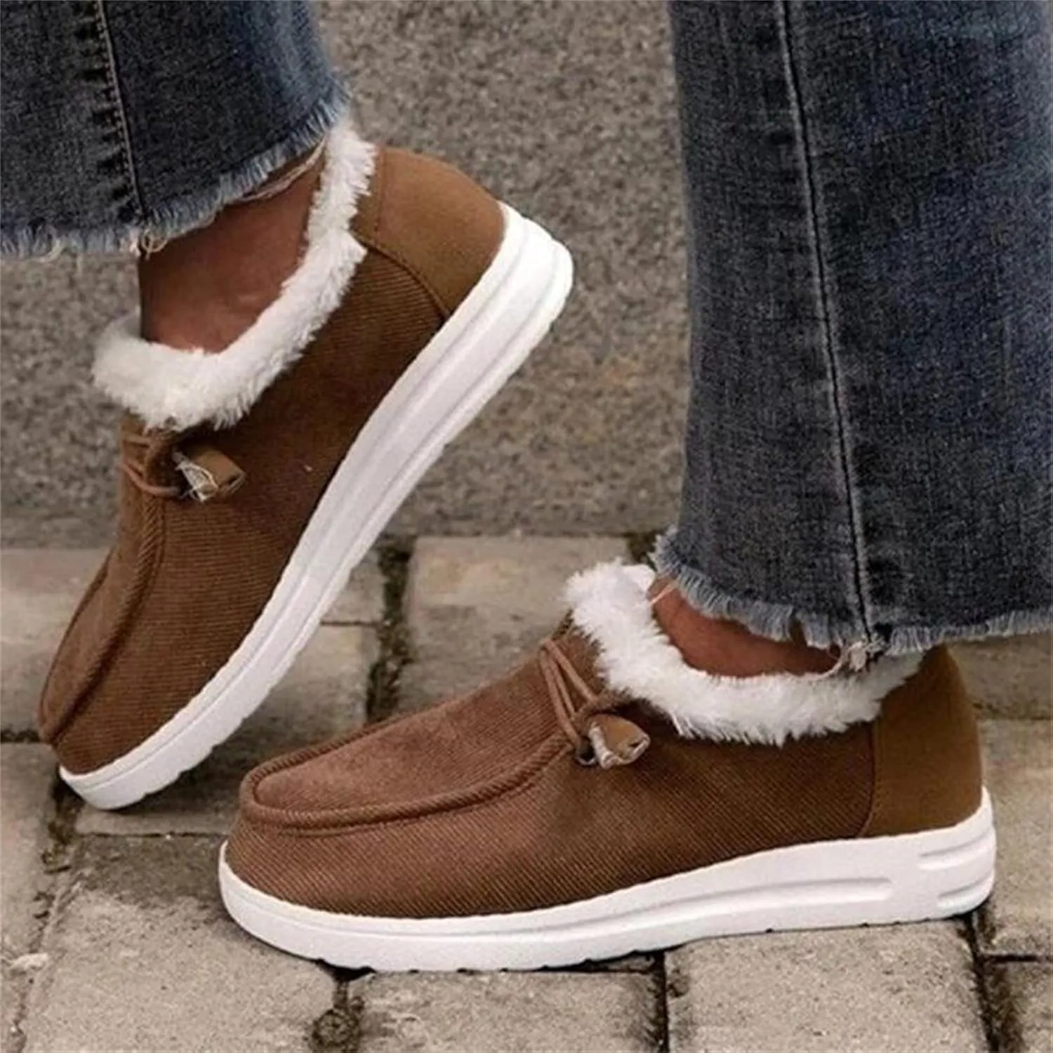 Ladmiple Winter Boots For Women Wide Width Warm Fur Lined Snow Boots Outdoor Short Ankle Booties Slip On Walking Shoes