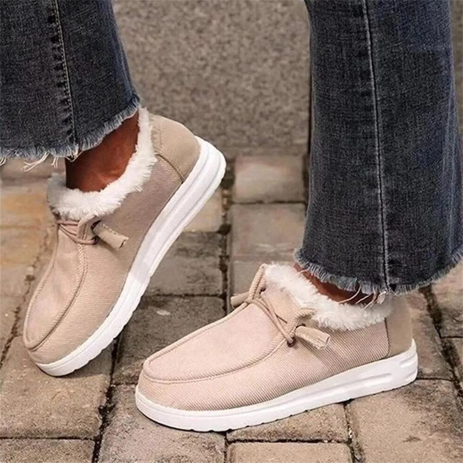 Ladmiple Winter Boots For Women Wide Width Warm Fur Lined Snow Boots Outdoor Short Ankle Booties Slip On Walking Shoes