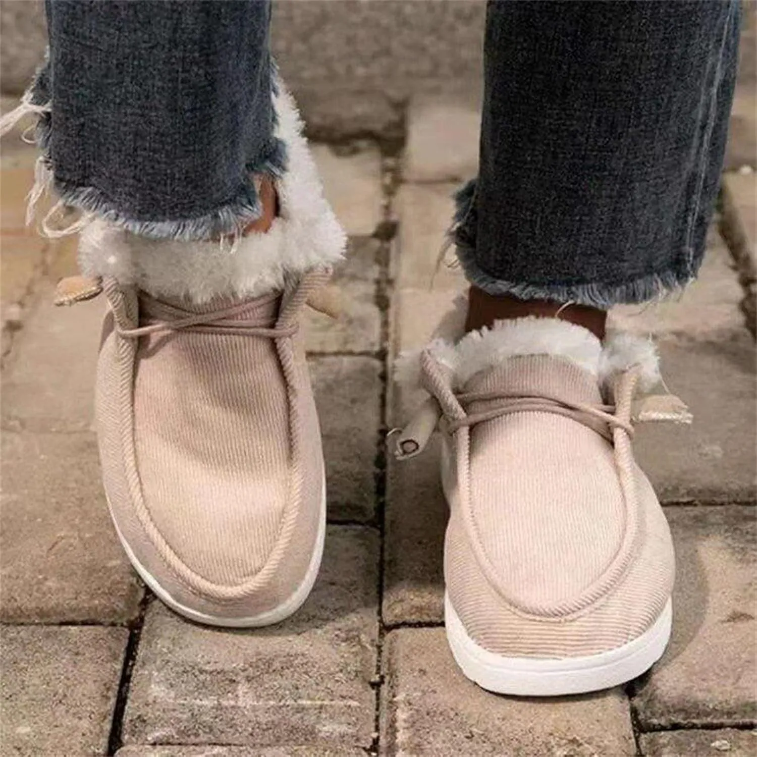 Ladmiple Winter Boots For Women Wide Width Warm Fur Lined Snow Boots Outdoor Short Ankle Booties Slip On Walking Shoes