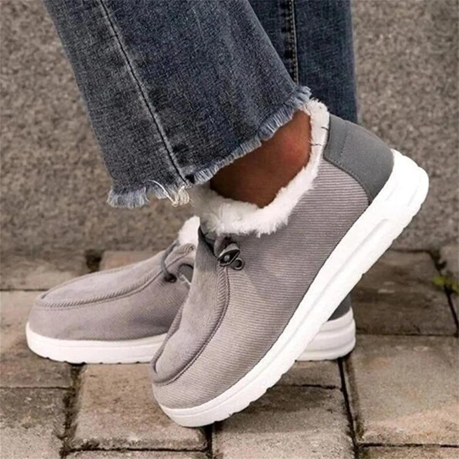 Ladmiple Winter Boots For Women Wide Width Warm Fur Lined Snow Boots Outdoor Short Ankle Booties Slip On Walking Shoes