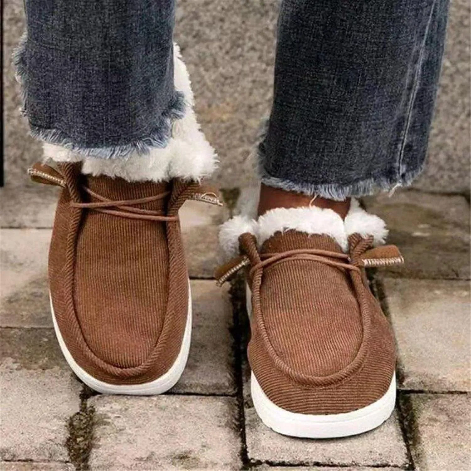 Ladmiple Winter Boots For Women Wide Width Warm Fur Lined Snow Boots Outdoor Short Ankle Booties Slip On Walking Shoes