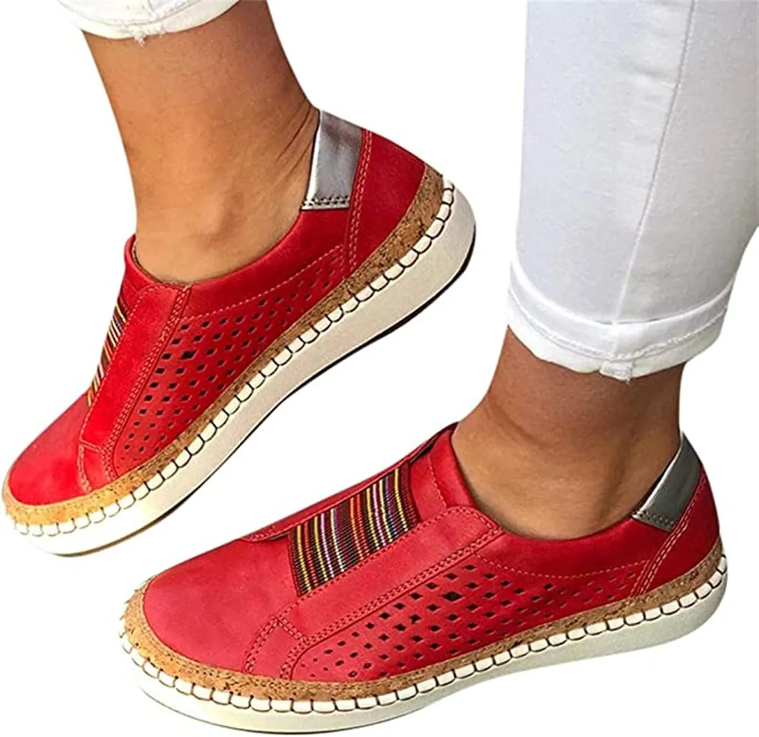 Lausiuoe Shoes for Women Sneakers Slip On Loafers Fashion Canvas Shoes Casual Classic Soft Comfortable Flat Walking Shoes