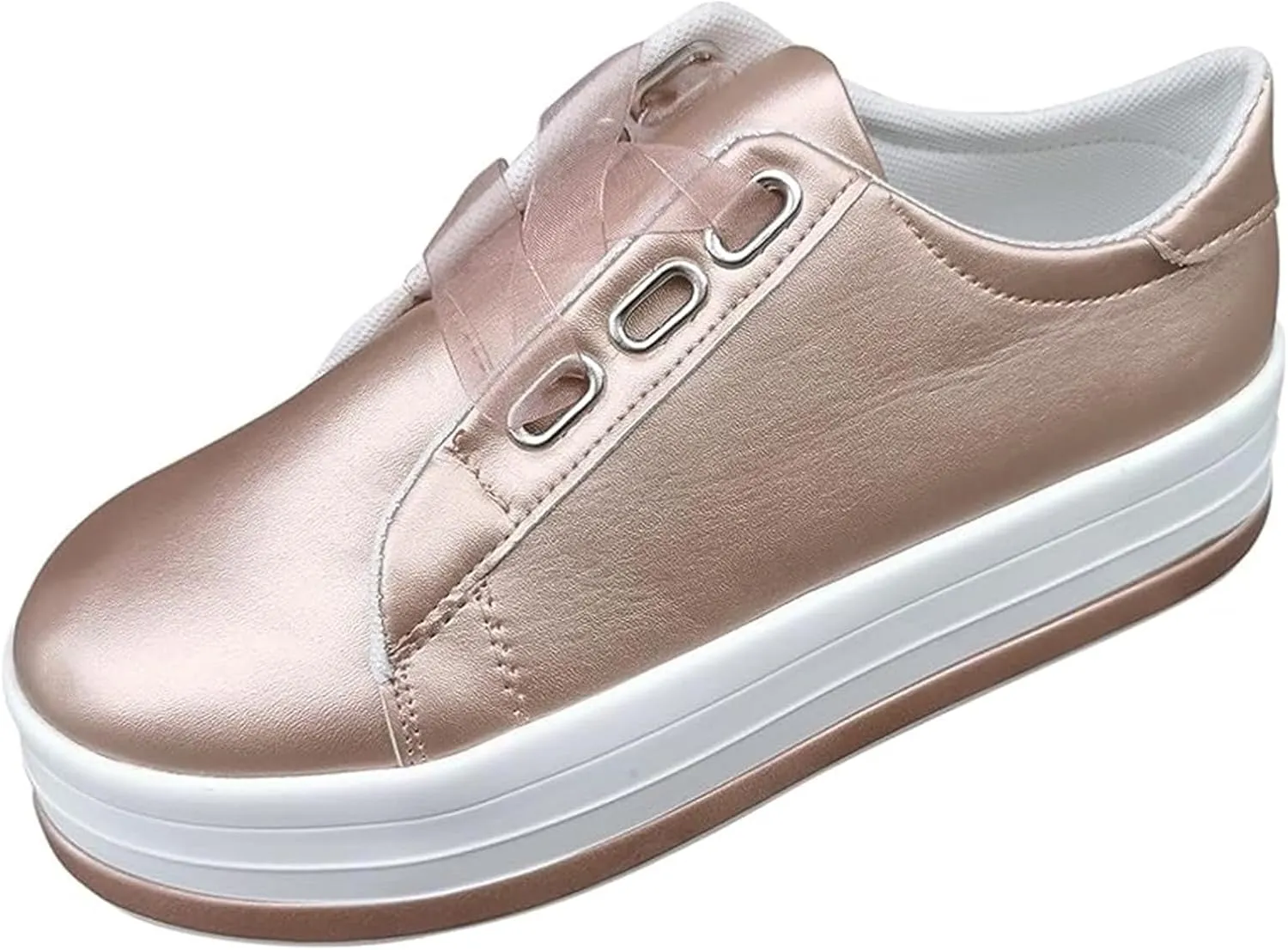 Lausiuoe Shoes for Women Sneakers Trendy Fashion Leather Shoes Round Toe Lightweight Slip On Sneakers Walking Flat Loafers