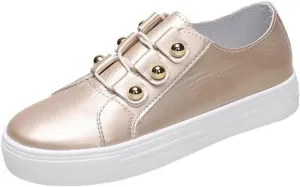 Lausiuoe Shoes for Women Sneakers Trendy Leather Slip On Sneakers Low Top Fashion Comfortable Casual Walking Flat Loafers