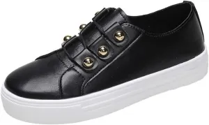 Lausiuoe Shoes for Women Sneakers Trendy Leather Slip On Sneakers Low Top Fashion Comfortable Casual Walking Flat Loafers
