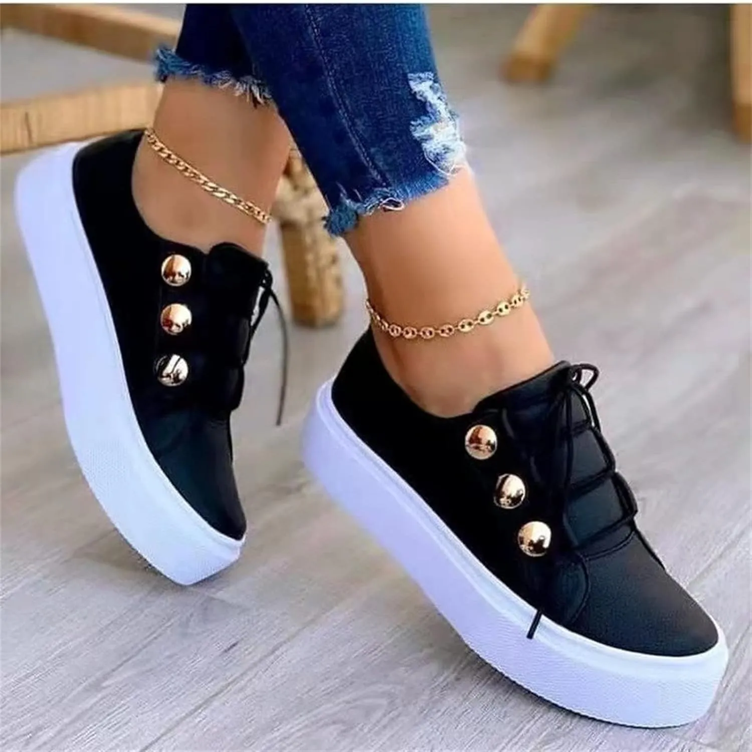 Lausiuoe Shoes for Women Sneakers Trendy Leather Slip On Sneakers Low Top Fashion Comfortable Casual Walking Flat Loafers