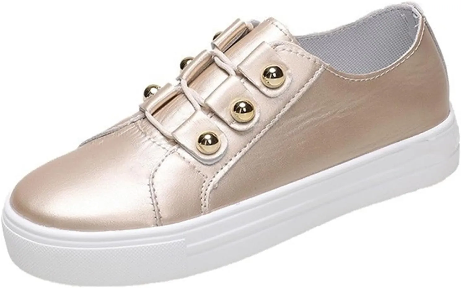 Lausiuoe Shoes for Women Sneakers Trendy Leather Slip On Sneakers Low Top Fashion Comfortable Casual Walking Flat Loafers