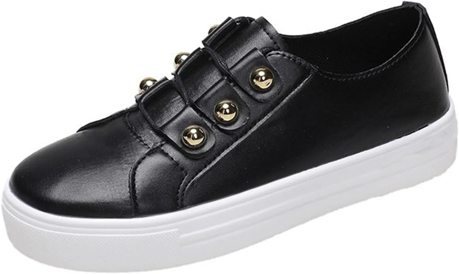 Lausiuoe Shoes for Women Sneakers Trendy Leather Slip On Sneakers Low Top Fashion Comfortable Casual Walking Flat Loafers