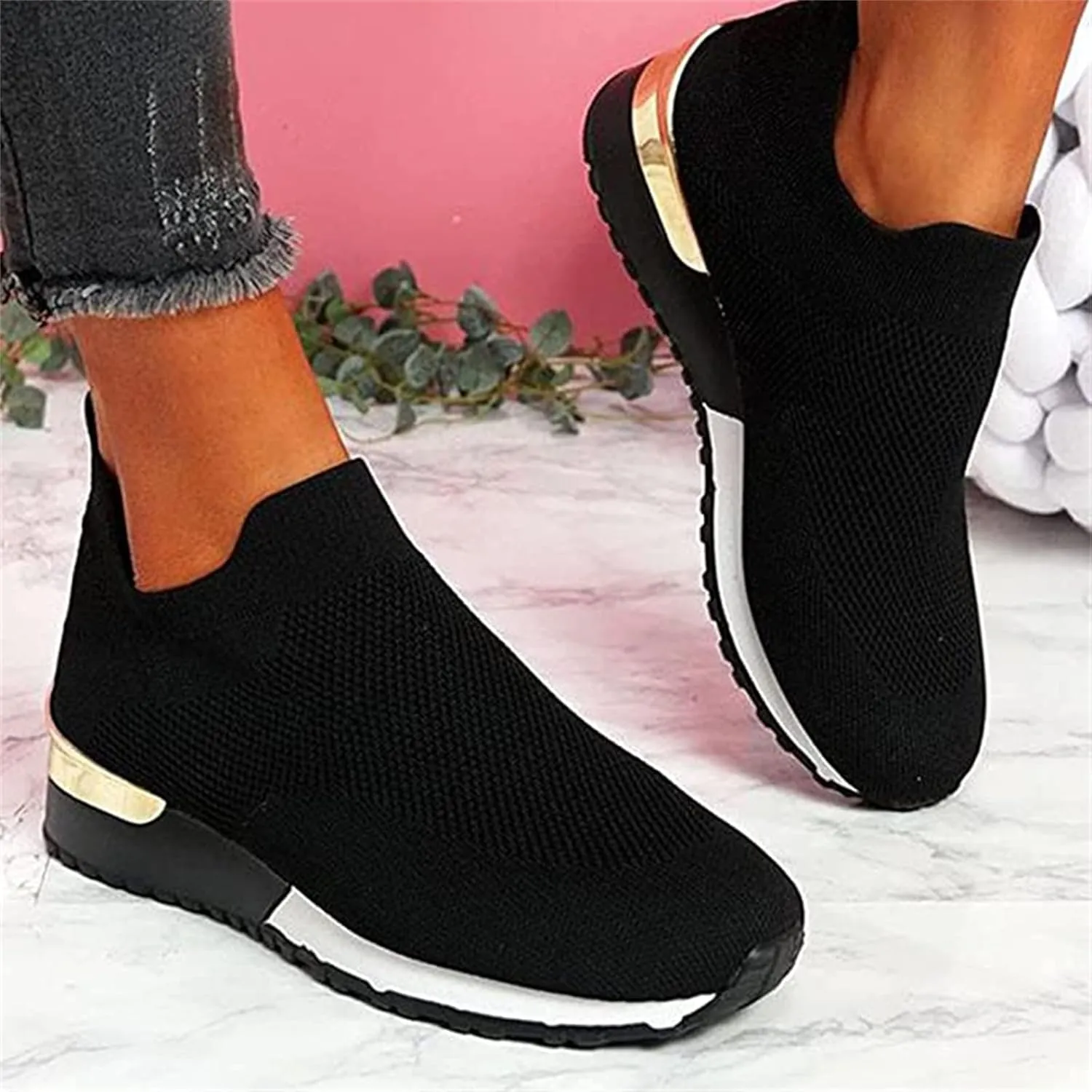 Lausiuoe Slip On Sneakers Women Wide Width Walking Tennis Shoes Running Casual Comfortable Mesh Athletic Gym Sock Shoes
