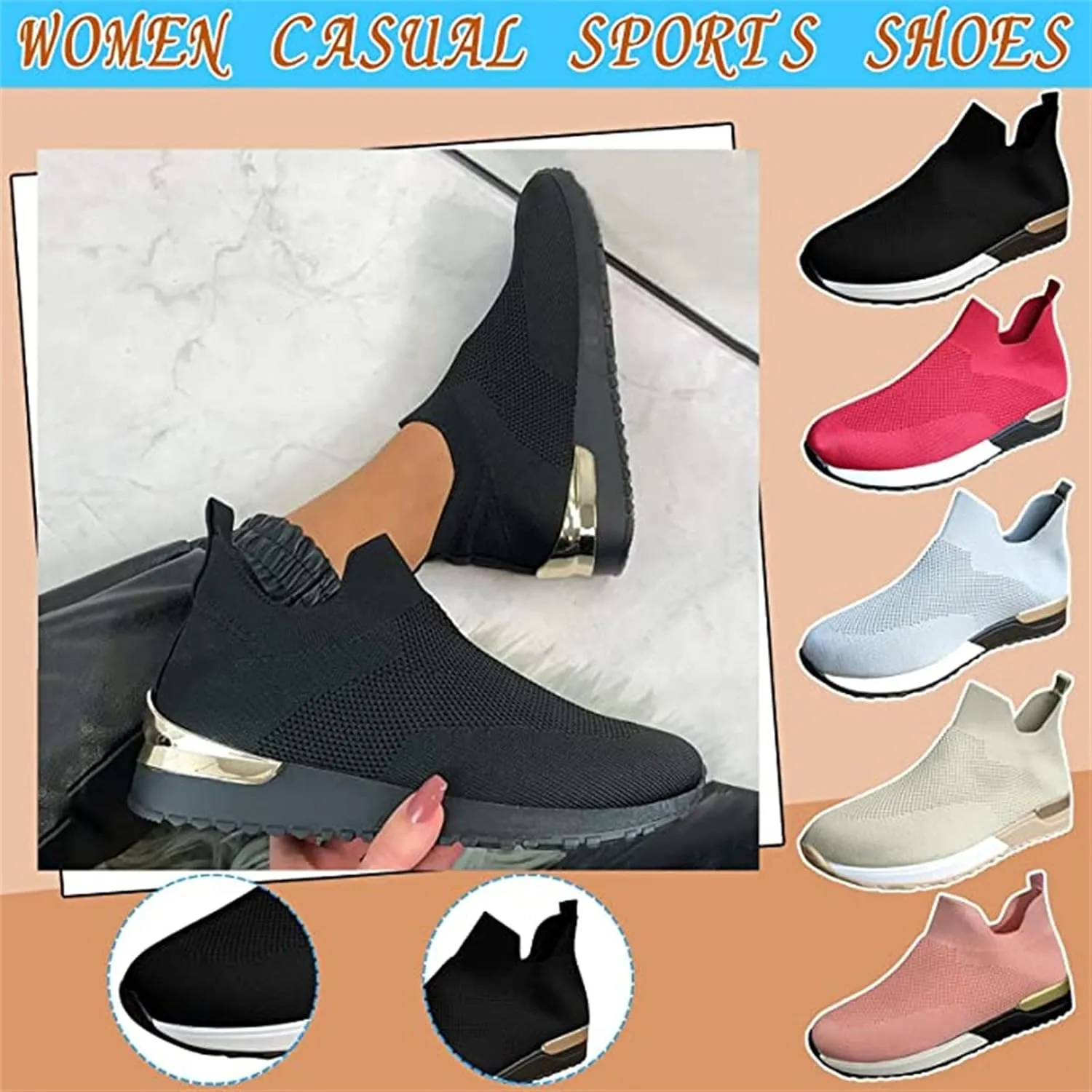 Lausiuoe Slip On Sneakers Women Wide Width Walking Tennis Shoes Running Casual Comfortable Mesh Athletic Gym Sock Shoes