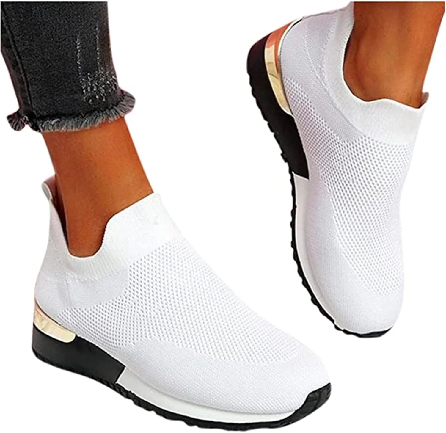 Lausiuoe Slip On Sneakers Women Wide Width Walking Tennis Shoes Running Slip On Lightweight Gym Athletic Workout Shoes