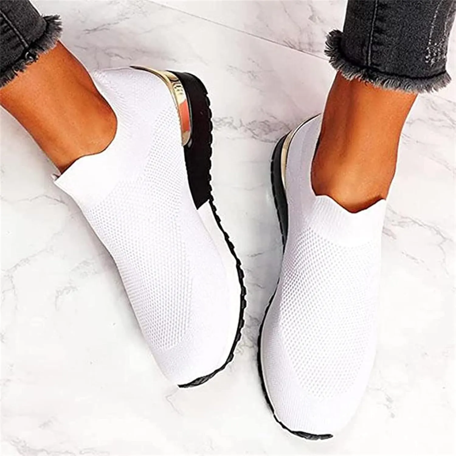 Lausiuoe Slip On Sneakers Women Wide Width Walking Tennis Shoes Running Slip On Lightweight Gym Athletic Workout Shoes