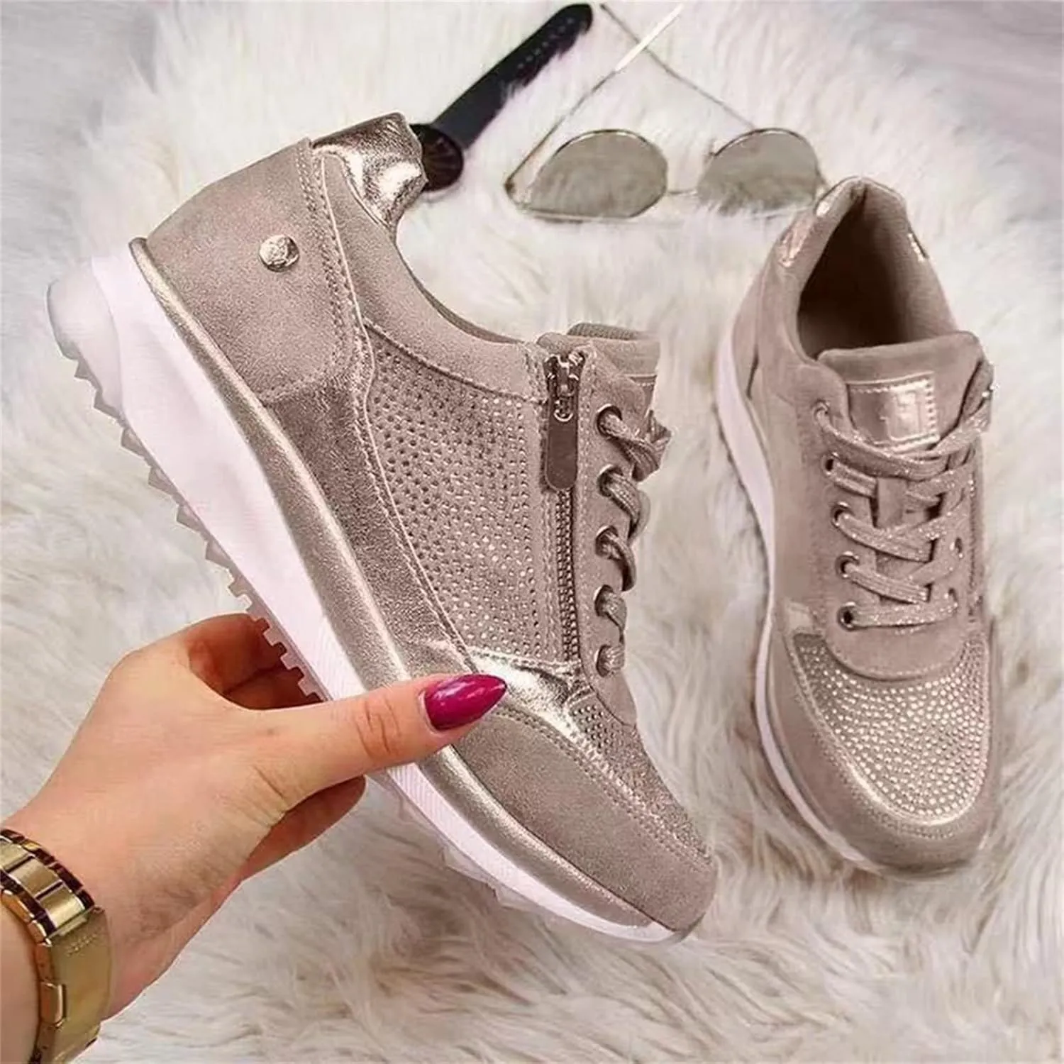 Lausiuoe Sneakers For Women Walking Shoes Comfortable Fashion Lightweight Casual Mesh Slip On Sneakers for Running Gym
