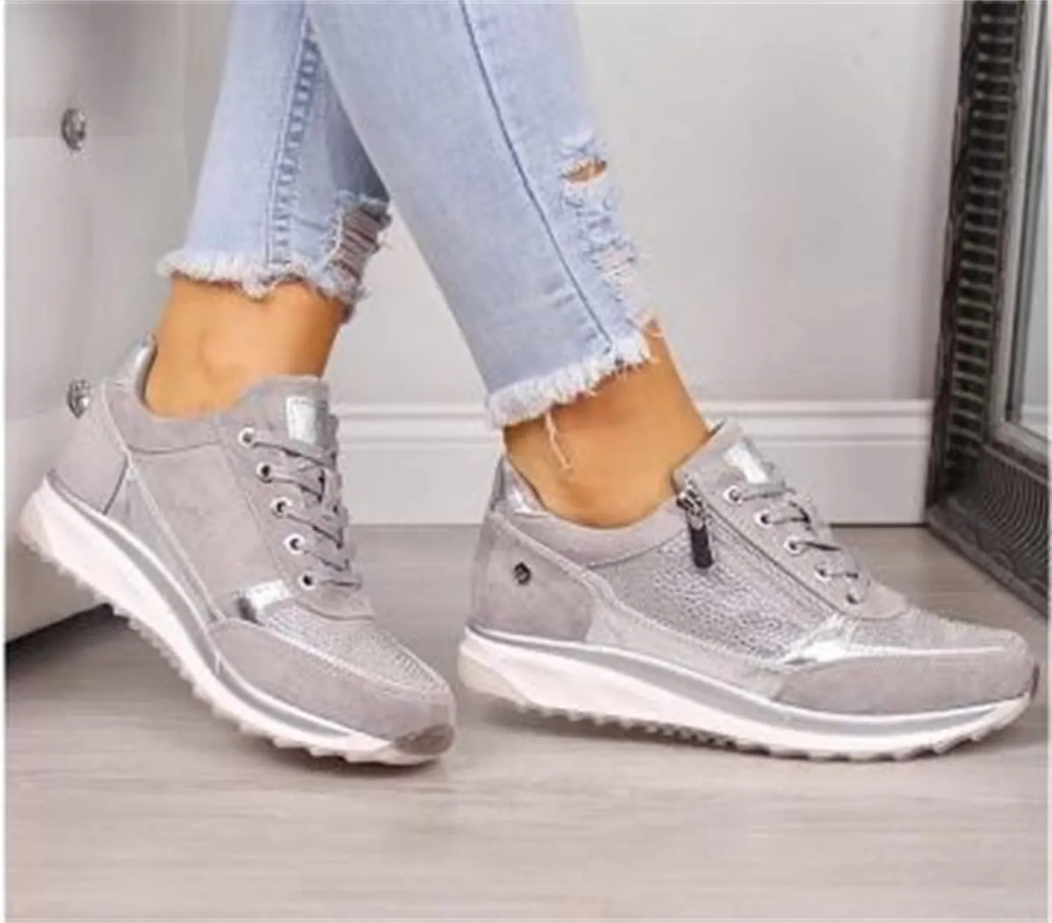 Lausiuoe Sneakers For Women Walking Shoes Comfortable Fashion Lightweight Casual Mesh Slip On Sneakers for Running Gym