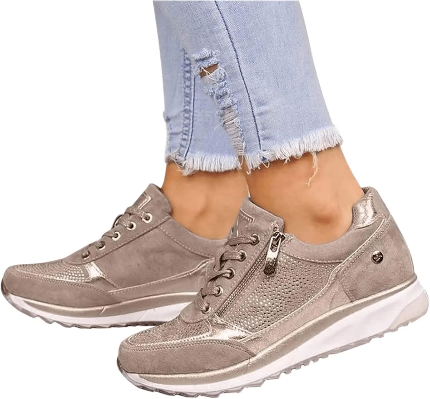 Lausiuoe Sneakers For Women Walking Shoes Comfortable Fashion Lightweight Casual Mesh Slip On Sneakers for Running Gym