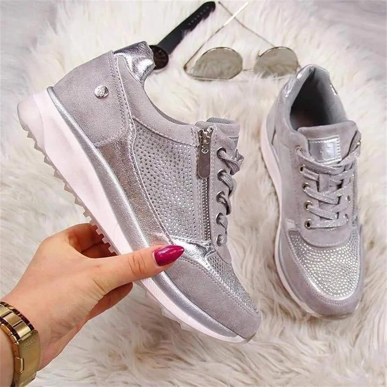 Lausiuoe Sneakers For Women Walking Shoes Comfortable Fashion Lightweight Casual Mesh Slip On Sneakers for Running Gym