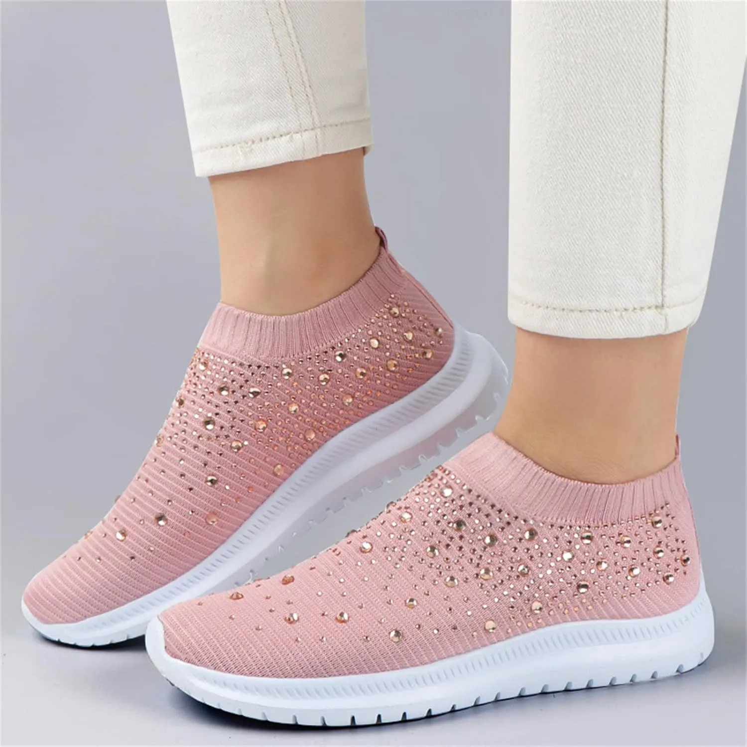 Lausiuoe Sneakers For Women Walking Shoes Comfortable Sock Sneakers Mesh Slip On Air Cushion Platform Loafers