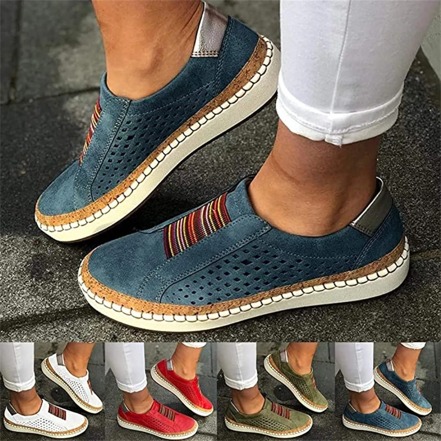 Lausiuoe Sneakers For Women Wide Width Comfortable Slip on Canvas Shoes Low Top Fashion Casual Walking Flat Loafers