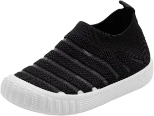 Little Girls Sneakers Autumn Flying Woven Mesh Breathable Comfortable Flat Casual Shoes Cute Girls (Black, 8.5 Toddler)