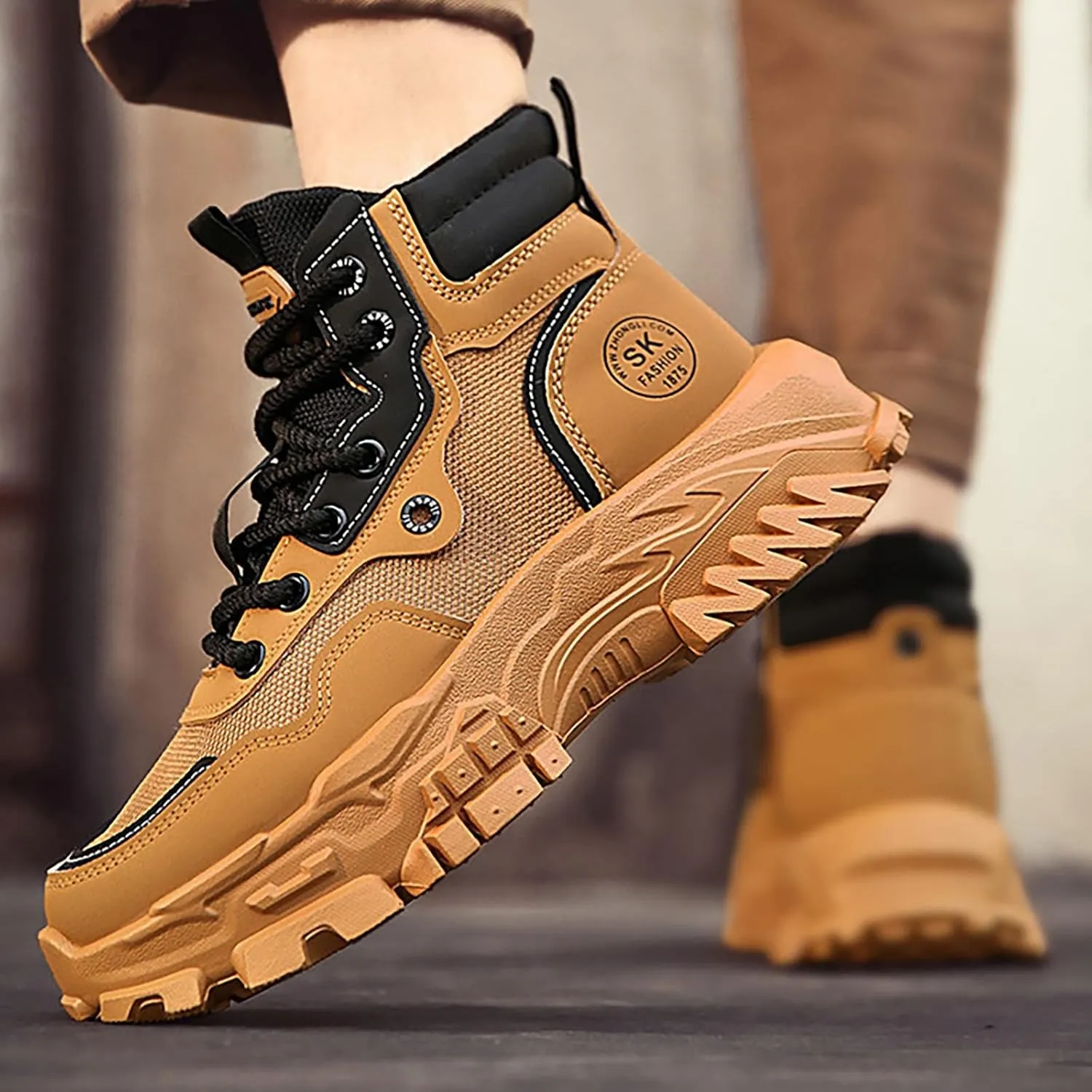 Men Work Boots Composite Toe Hiking Sneakers Ankle Ladies Women's Workout Shoes Soft Toe Platform Shoes Slip Resistant Safety Hike Grounded Footwear