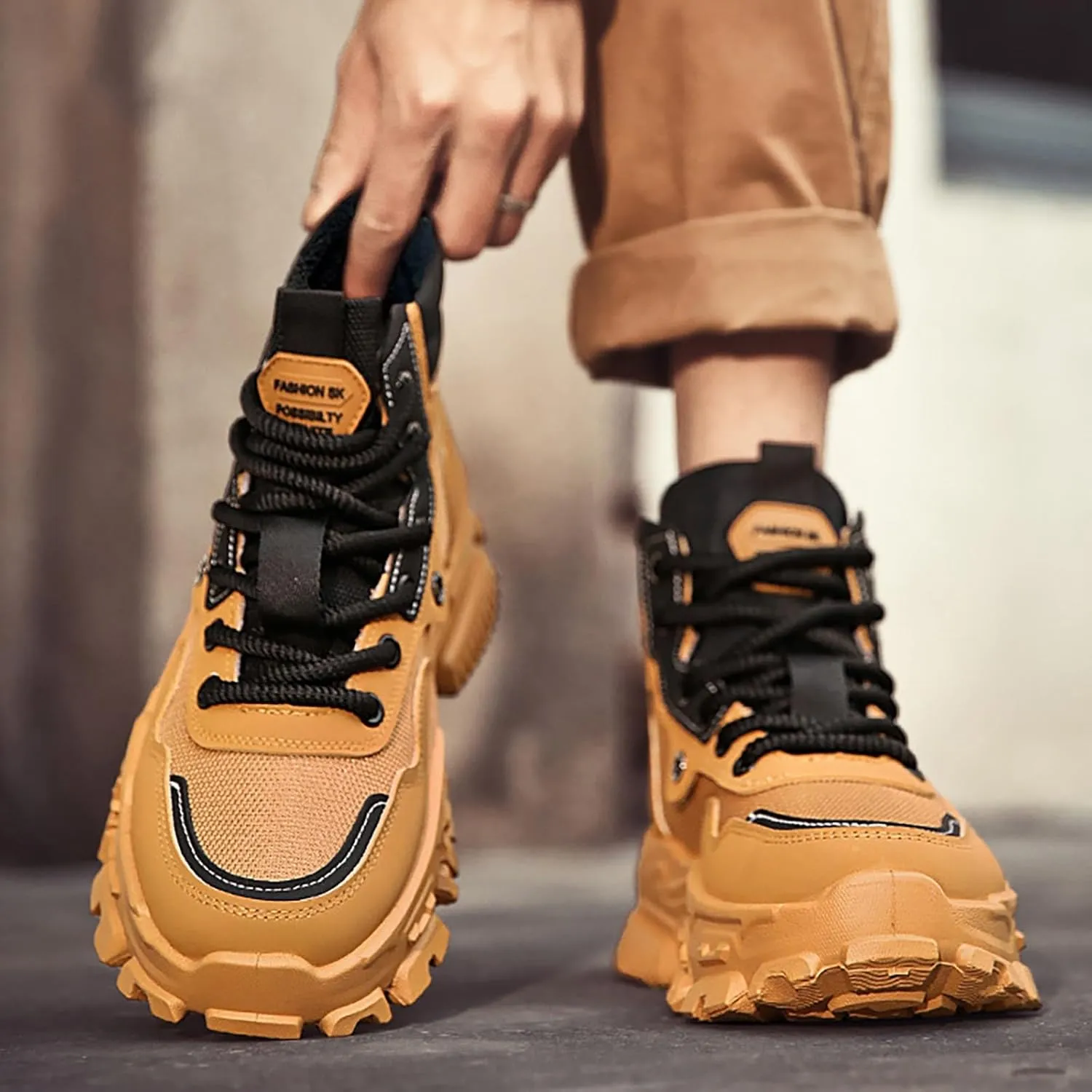 Men Work Boots Composite Toe Hiking Sneakers Ankle Ladies Women's Workout Shoes Soft Toe Platform Shoes Slip Resistant Safety Hike Grounded Footwear
