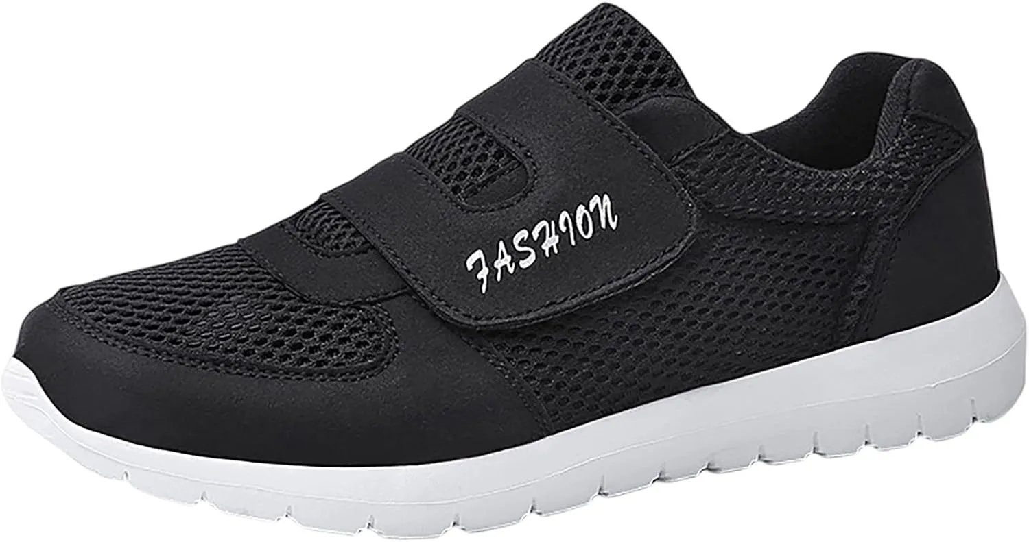 Men's 2025 New Hook Loop Solid Color Fly Woven Mesh Breathable Running Shoes Mens Motion Running Sneaker
