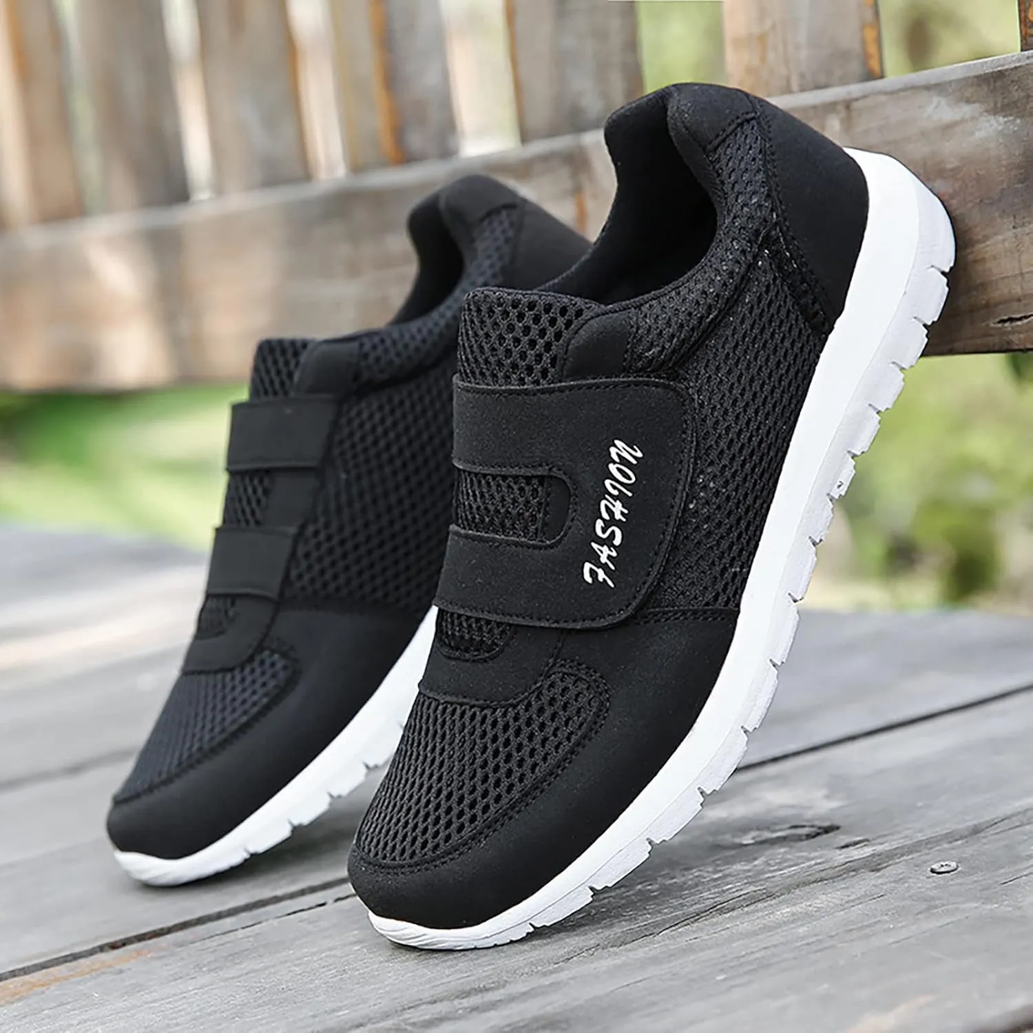 Men's 2025 New Hook Loop Solid Color Fly Woven Mesh Breathable Running Shoes Mens Motion Running Sneaker