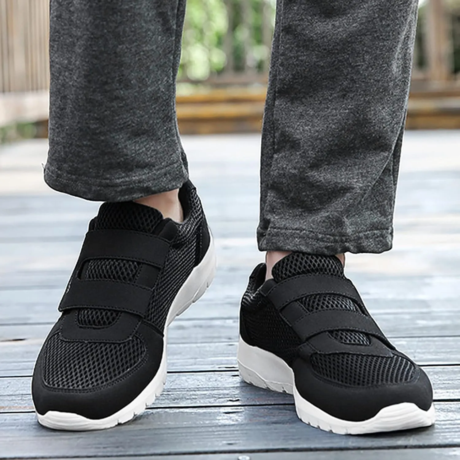 Men's 2025 New Hook Loop Solid Color Fly Woven Mesh Breathable Running Shoes Mens Motion Running Sneaker