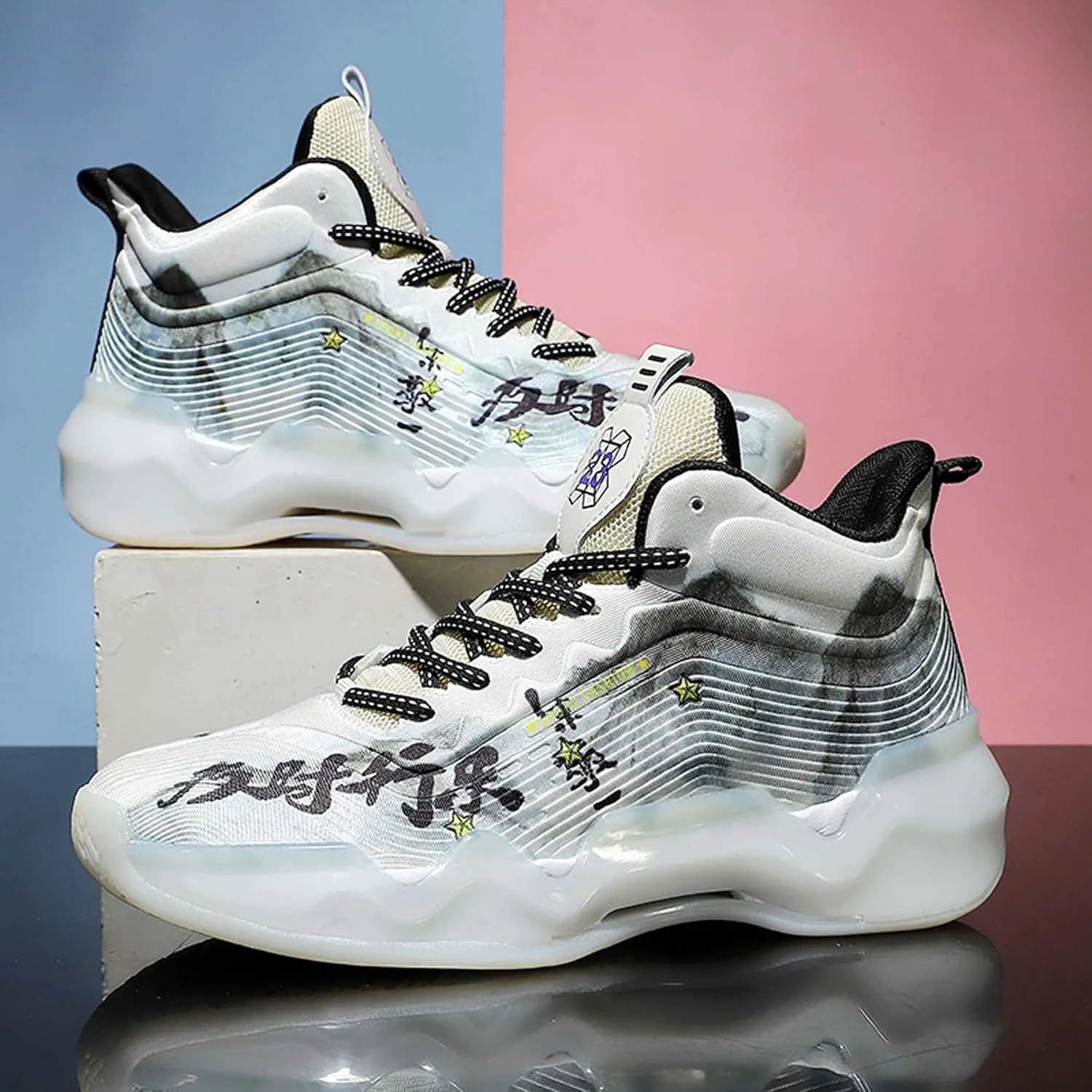 Men's and Women's Lace Up Basketball Shoes Anti Slip and Wear-Resistant Outdoor Shoes Comfortable and Breathable Sports Shoes Short Distance Running Shoes Unique Style Basketball Shoes