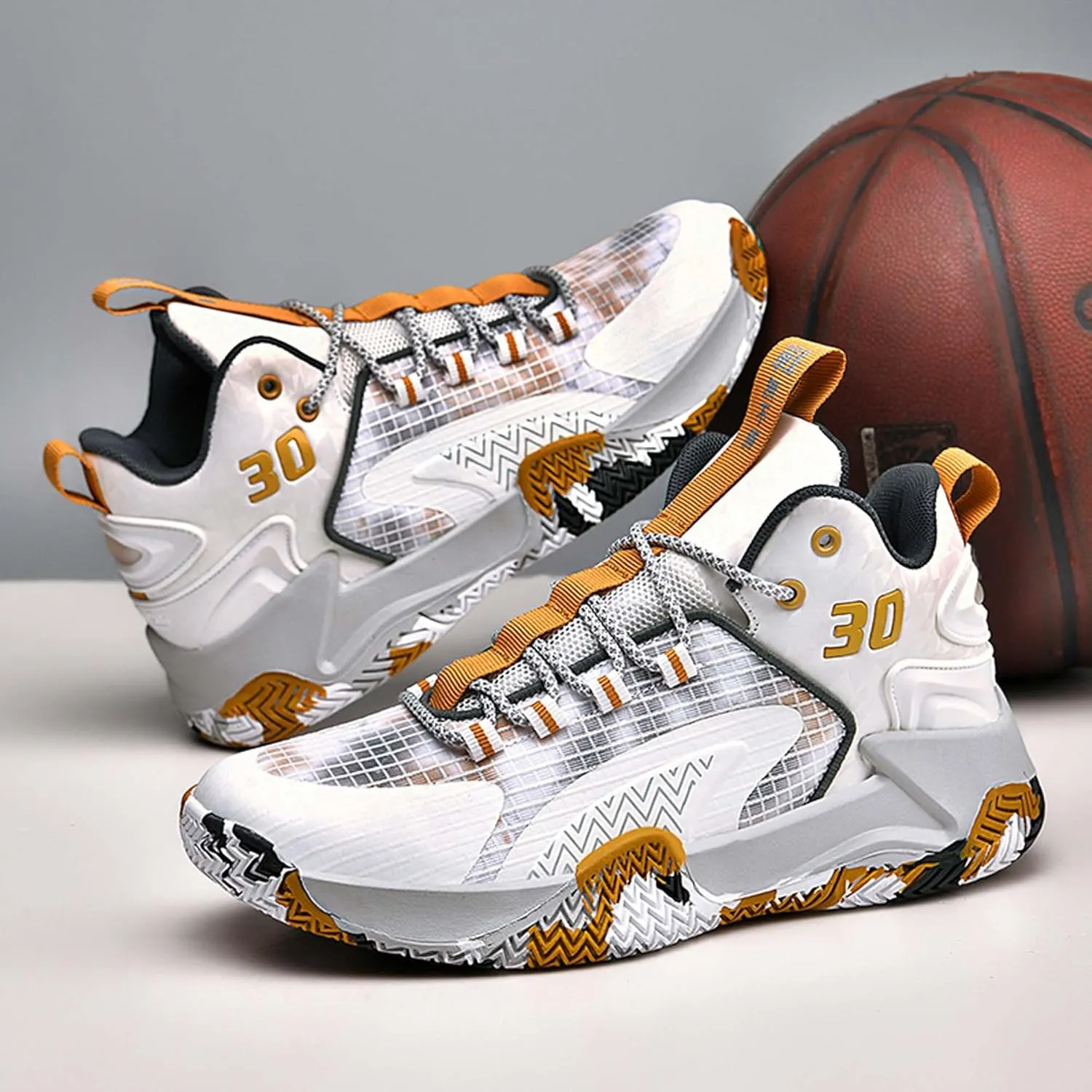 Mens and Womens White Lace Up Basketball Shoes Rubber Soles Tennis Sports Shoes High Elasticity Running Shoes Anti Slip and Wear Resistant Scenic Spots Tourist Shoes Shot Put Table Tennis