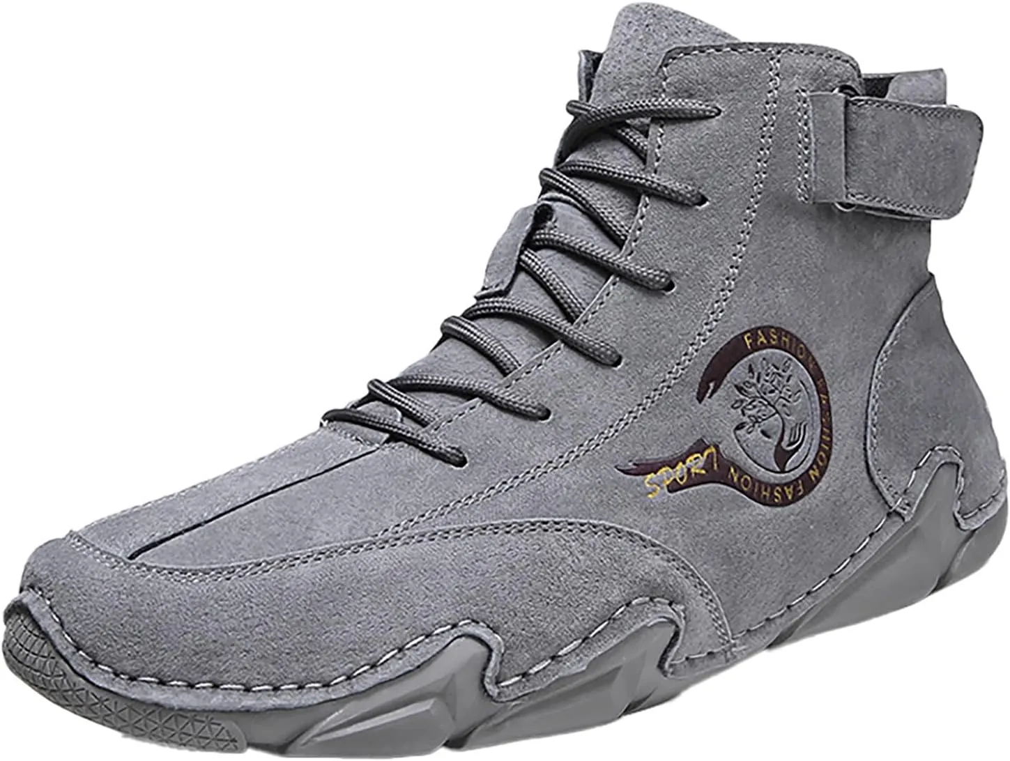 Men's Athletic Running Shoes High Top Hook Loop Short Boots Suede Lace Up Shoes Arch Support Plantar Sneaker