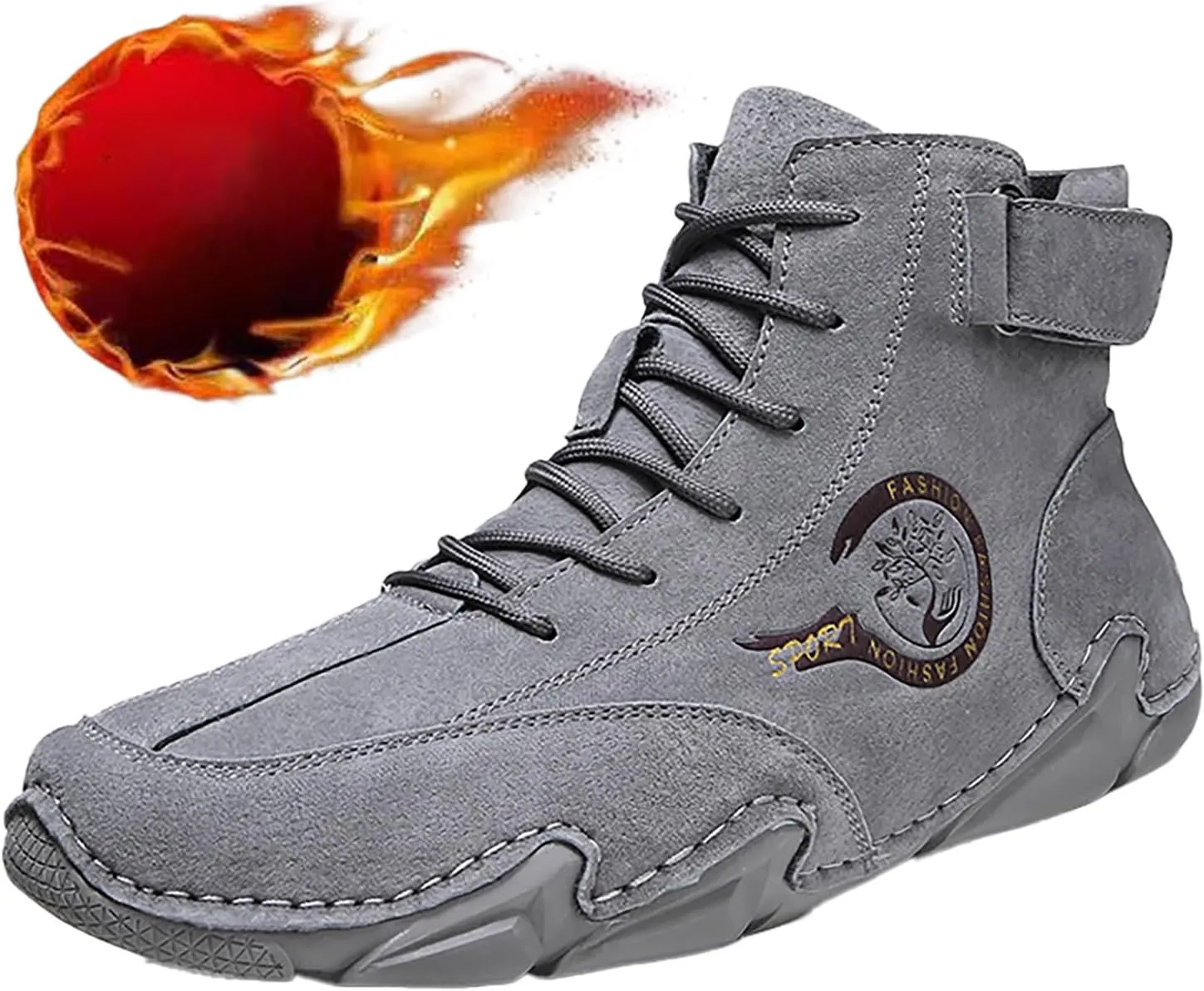 Men's Athletic Running Shoes High Top Hook Loop Short Boots Suede Lace Up Shoes Arch Support Plantar Sneaker