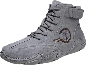 Men's Athletic Running Shoes High Top Hook Loop Short Boots Suede Lace Up Shoes Arch Support Plantar Sneaker