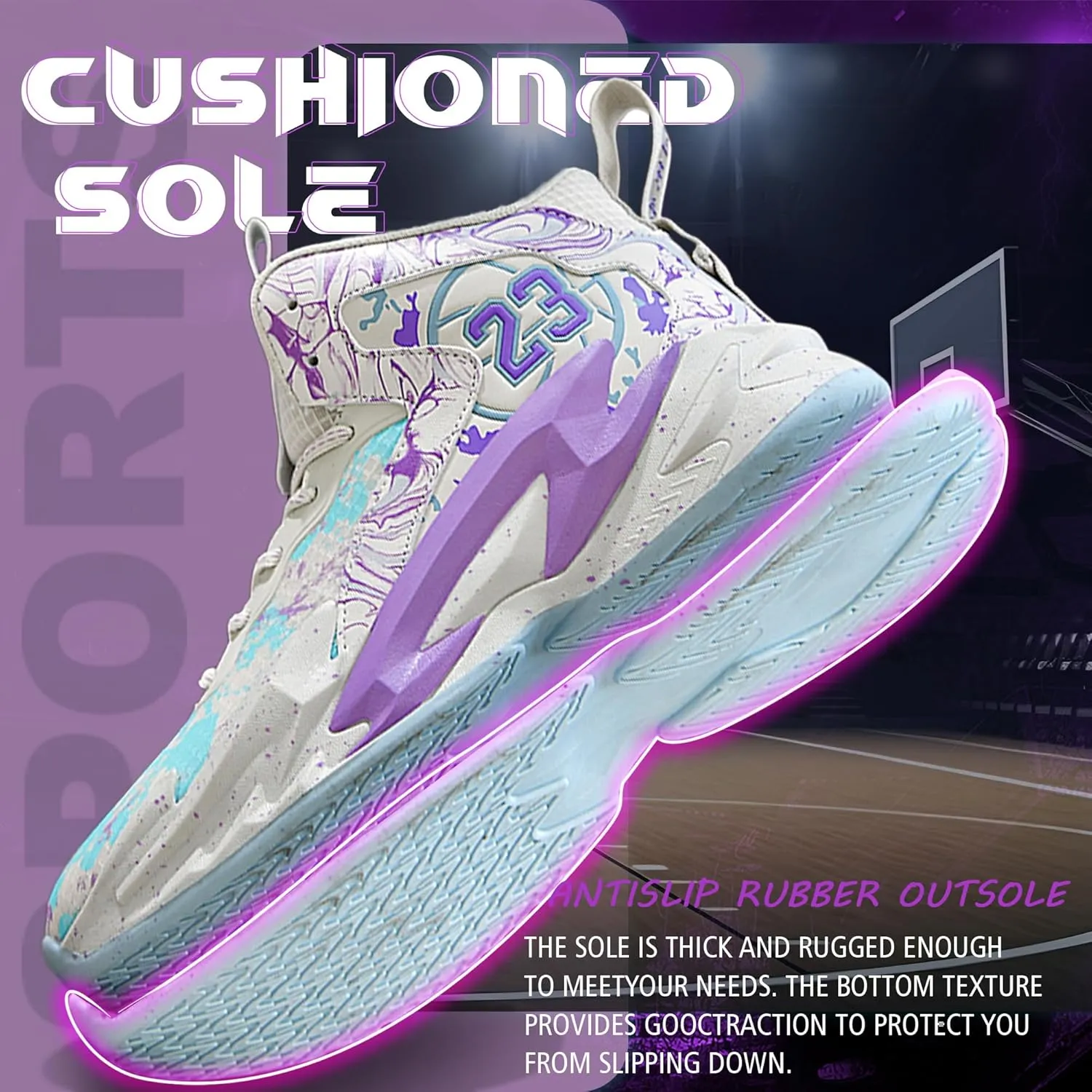 Men's Basketball Shoes Breathable Anti Slip Fashionable Graffiti Training Shoes Outdoor Shoes