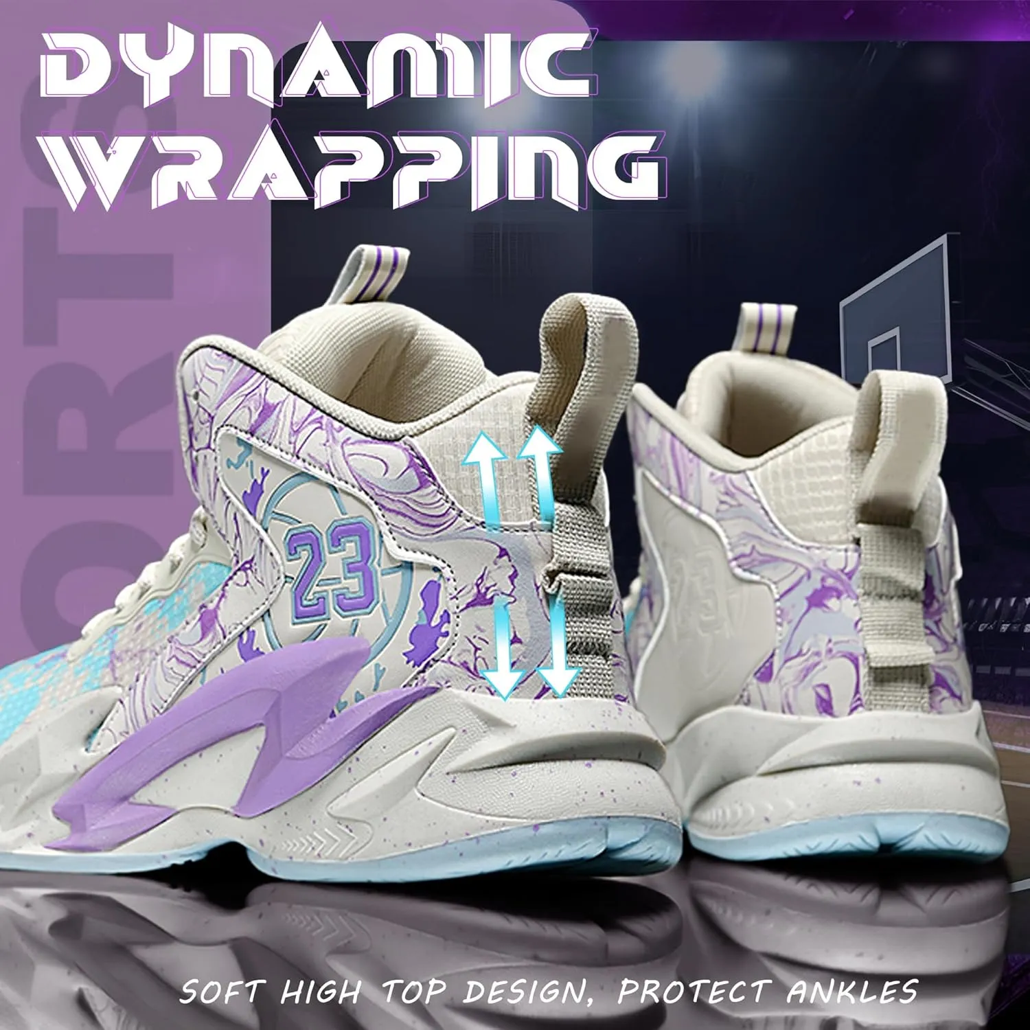 Men's Basketball Shoes Breathable Anti Slip Fashionable Graffiti Training Shoes Outdoor Shoes