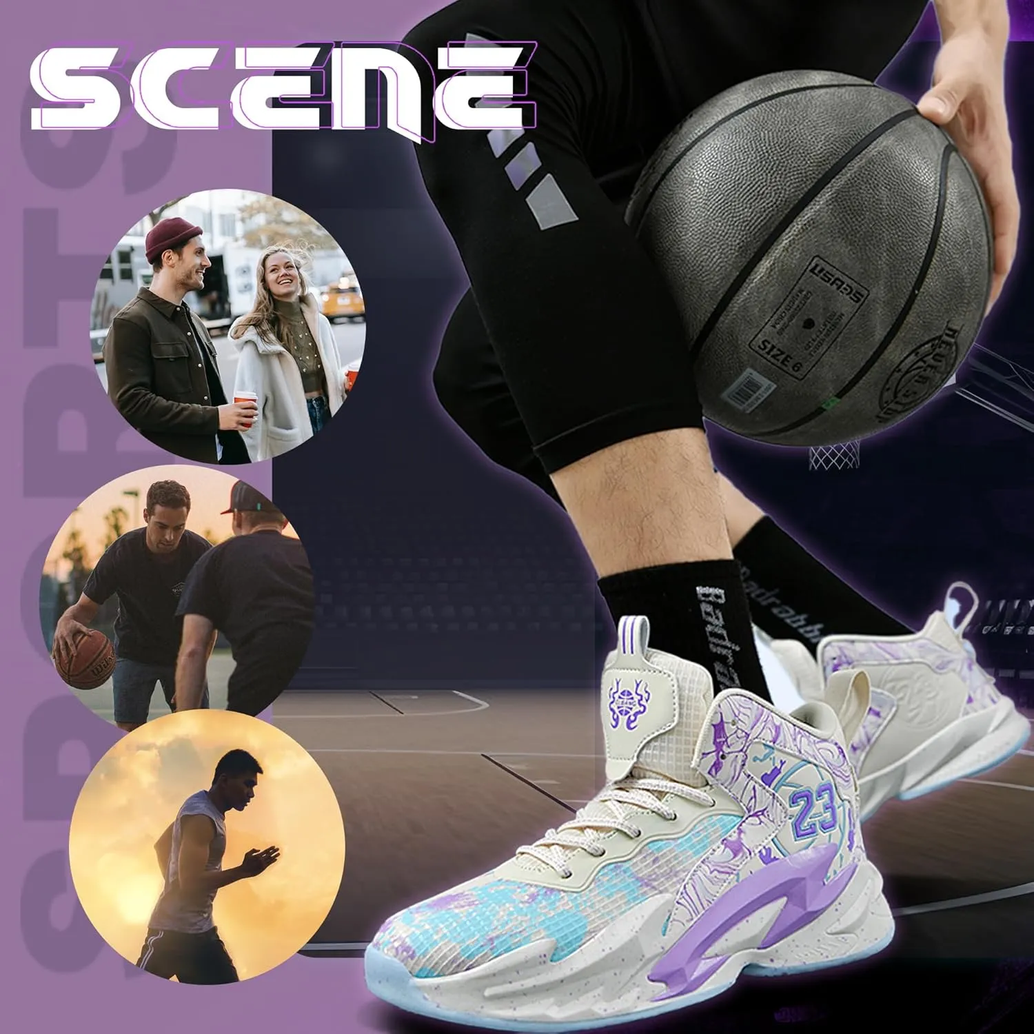 Men's Basketball Shoes Breathable Anti Slip Fashionable Graffiti Training Shoes Outdoor Shoes