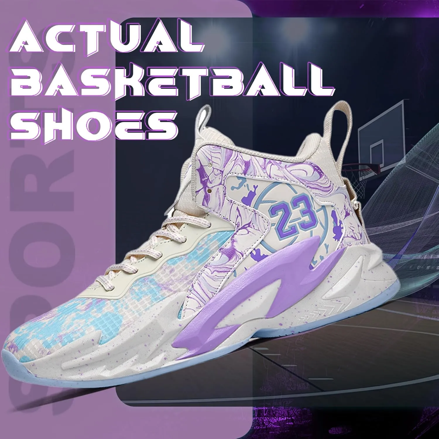 Men's Basketball Shoes Breathable Anti Slip Fashionable Graffiti Training Shoes Outdoor Shoes