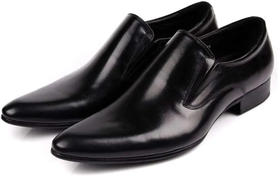 Men's Business Leather Shoes，Pointed Toe Formal Slip-on Oxfords Urban Work Office Oxfords Dress Shoes,Black-37