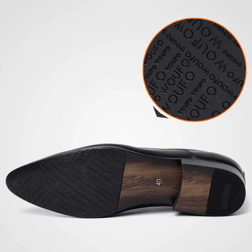 Men's Business Leather Shoes，Pointed Toe Formal Slip-on Oxfords Urban Work Office Oxfords Dress Shoes,Black-37
